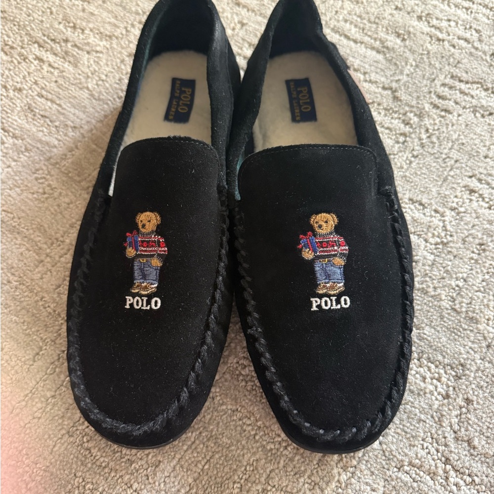 Polo by Ralph Lauren Black Loafers with Bear Embroidery